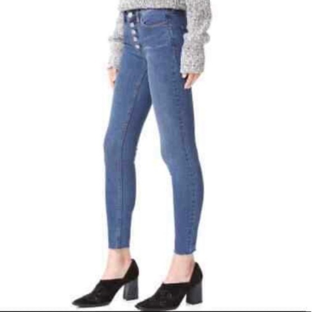 Free People Reagan Button Fly Raw Hem Ankle Blue Denim Skinny Jeans Size 28
